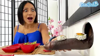 Big Tit Lesbian MILFs Sushi Glory Hole Experience - BBC Blowjob and Cute Asian Teen